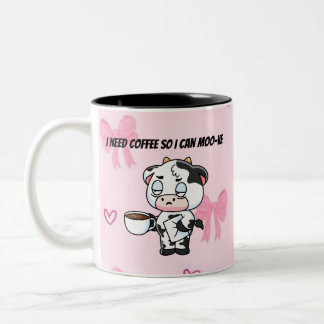 Caneca De Café Em Dois Tons Preciso de Café para Poder Moo-ver | Design de Vac