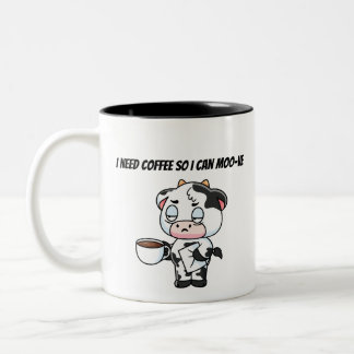 Caneca De Café Em Dois Tons Preciso de Café para Poder Moo-ver | Design Divert