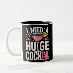 Caneca De Café Em Dois Tons Preciso de um Cocktail Enorme Piada de Adulto Engr