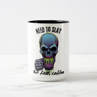 Caneca De Café Em Dois Tons Preciso Matar, mas Primeiro Café
