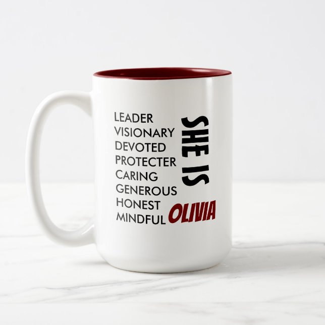 CANECA DE CAFÉ EM DOIS TONS PRESENÇA SIMPLES PERSONALIZADA COM NOME ESPOSA/MÃE (Esquerda)