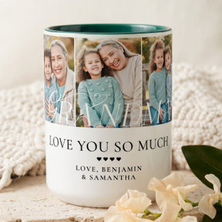 Caneca De Café Em Dois Tons Presente Colagem de 5 Fotos Personalizado Avó Amo