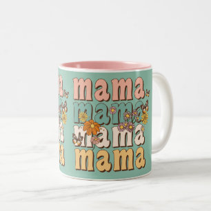 Caneca De Café Em Dois Tons Presente Colorido do Dia das Mães no Estilo Retro