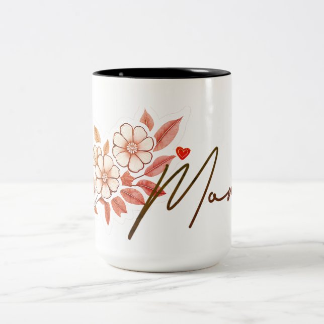 Caneca De Café Em Dois Tons Presente da Mãe Mug Retro Floral Elegante (Centro)