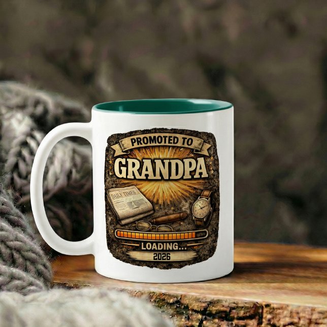 Caneca De Café Em Dois Tons Presente de Anúncio de Gravidez para Avô (Pregnancy Announcement Gift for Grandpa Two-Tone Coffee Mug)