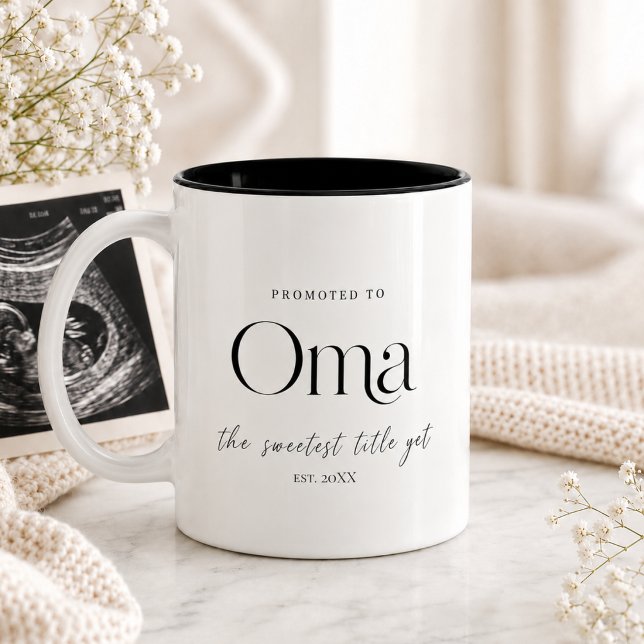 Caneca De Café Em Dois Tons Presente de Anúncio de Gravidez para Oma (Pregnancy Announcement Gift for Oma Two-Tone Coffee Mug)