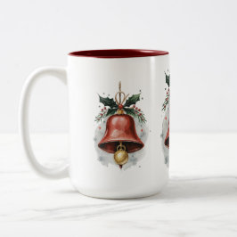 Caneca De Café Em Dois Tons Presente de Bells de Natal com Aquarela