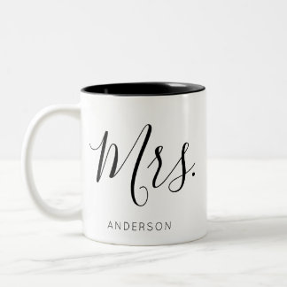 Caneca De Café Em Dois Tons Presente de Casamento com Novo Sobrenome Personali