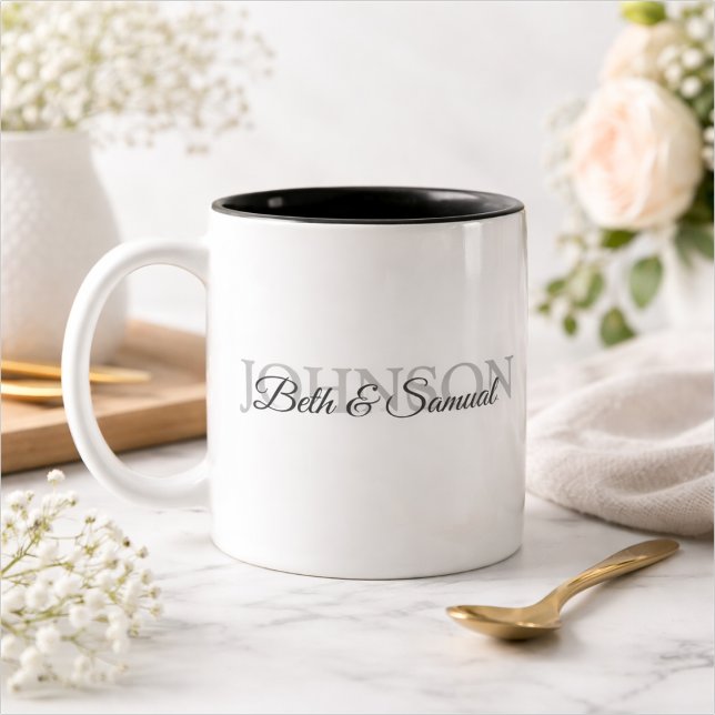 Caneca De Café Em Dois Tons Presente de Casamento Personalizado para Casal (Criador carregado)