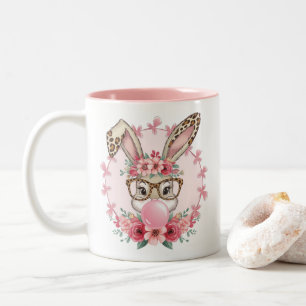 Caneca De Café Em Dois Tons Presente de Coelho Floral Fofo de Páscoa Leopardo