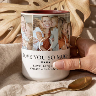 Caneca De Café Em Dois Tons Presente de Colagem de 5 Fotos Personalizado 'Amo 