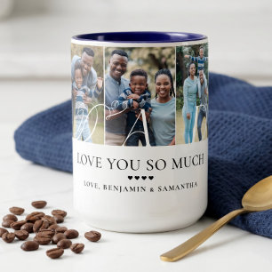 Caneca De Café Em Dois Tons Presente de Colagem de 5 Fotos Personalizado Amo V