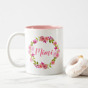 Caneca De Café Em Dois Tons Presente de Dia de as mães de Wreath Floral Rosa p