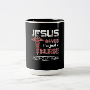 Caneca De Café Em Dois Tons Presente de Enfermeira   Jesus salva que sou apena
