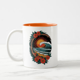 Caneca De Café Em Dois Tons Presente de Férias do Pôr do Sol Floral Beach Love
