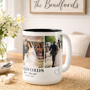 Caneca De Café Em Dois Tons Presente de Fotos de Casamento para Recém-Casados 