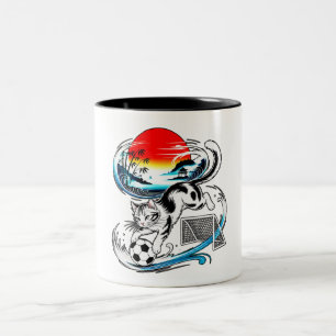 Caneca De Café Em Dois Tons Presente de Futebol Japonês para Gatos para Amante