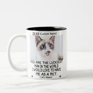 Caneca De Café Em Dois Tons presente de gato engraçado, foto e nome de gato pe