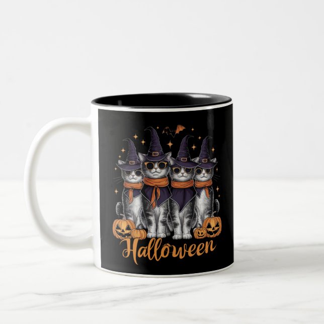 Caneca De Café Em Dois Tons Presente de Gatos Incríveis do Halloween para Filh (Esquerda)
