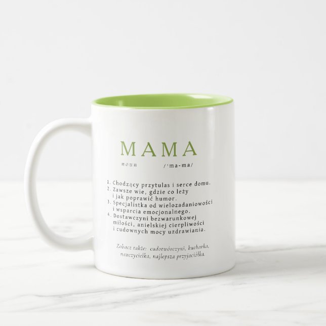Caneca De Café Em Dois Tons Presente de Mãe Polonês - Definição MAMA Verde Cla (Esquerda)
