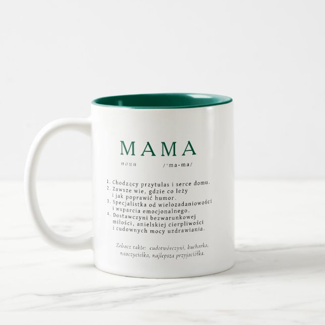 Caneca De Café Em Dois Tons Presente de Mãe Polonês - Verde de Definição MAMA (Esquerda)