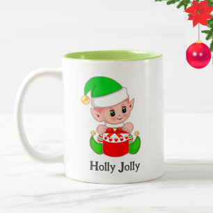 Caneca De Café Em Dois Tons Presente de Natal de Elfo Verde Fofo