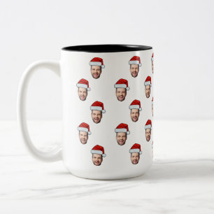 Caneca De Café Em Dois Tons Presente de Natal de Santa Hat com Foto Personaliz
