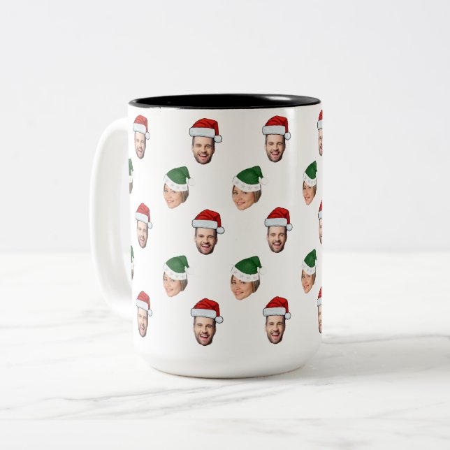 Caneca De Café Em Dois Tons Presente de Natal de Santa Hat Personalizado Face  (Frente Esquerda)