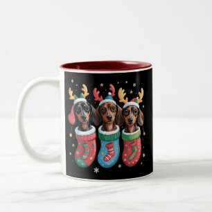 Caneca De Café Em Dois Tons Presente de Natal para Amante de Cachorro Dachshun