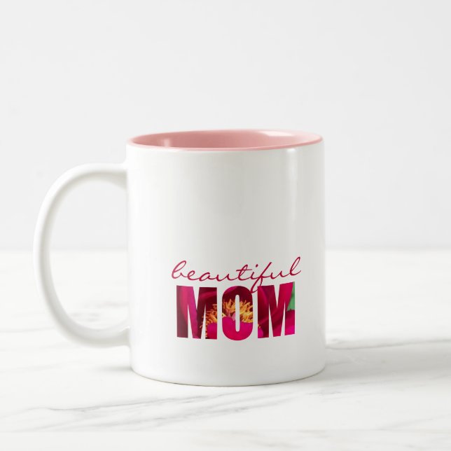Caneca De Café Em Dois Tons Presente de Nota Personalizada - "Linda Mãe" Flora (Esquerda)