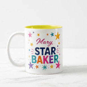 Caneca De Café Em Dois Tons Presente de Padaria Personalizado com Nome Estrela