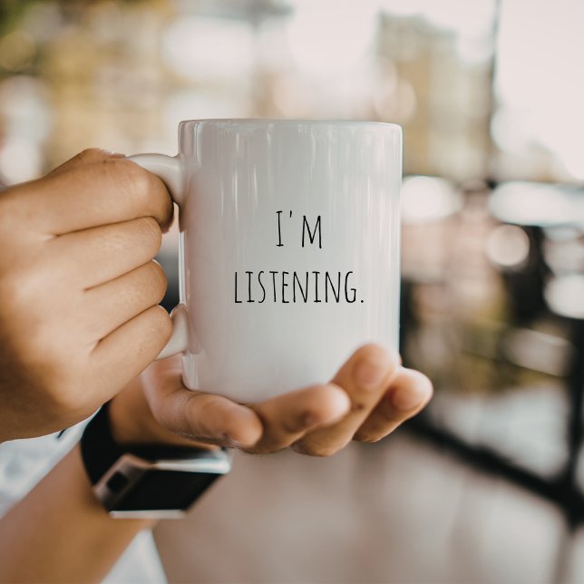 Caneca De Café Em Dois Tons Presente Engraçado Bom Ouvinte (Criador carregado)