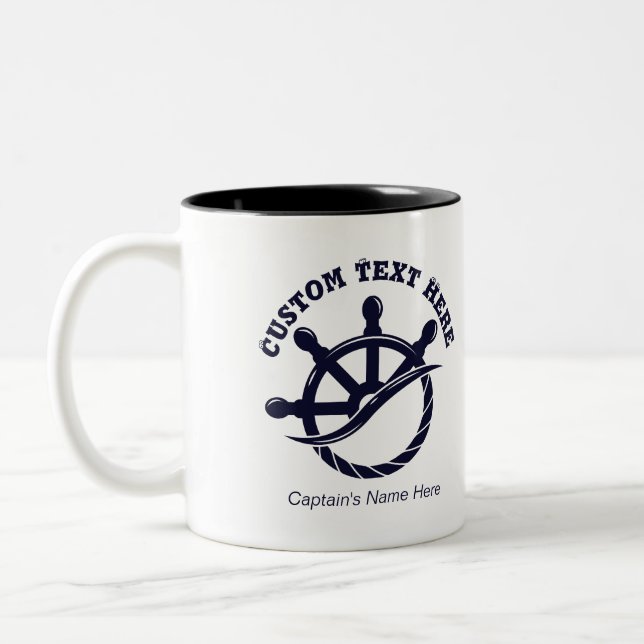 Caneca De Café Em Dois Tons Presente Náutico de Capitão de Barco Personalizado (Esquerda)
