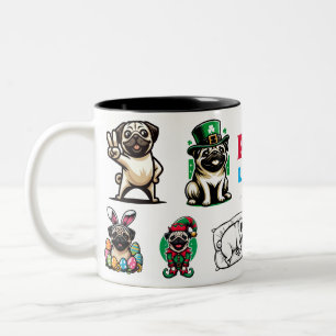 Caneca De Café Em Dois Tons Presente no Amante de os animais Pug Life