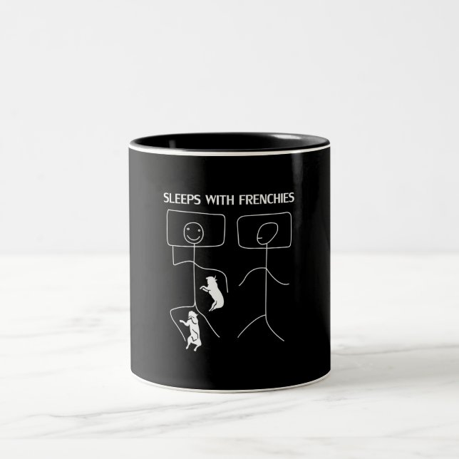 Caneca De Café Em Dois Tons Presente no cão | Dorme Com Francês (Centro)