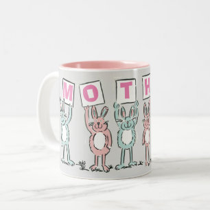 Caneca De Café Em Dois Tons Presente para a mãe com coelhos bonitos divertidos