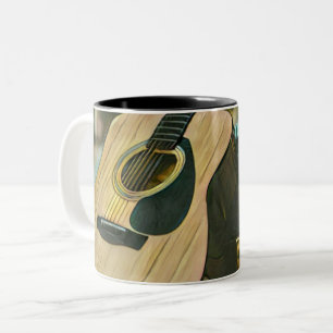 Caneca De Café Em Dois Tons presente para amantes de violão e músicos