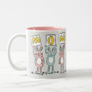 Caneca De Café Em Dois Tons Presente para Design de Coelhos Divertidos da Mãe