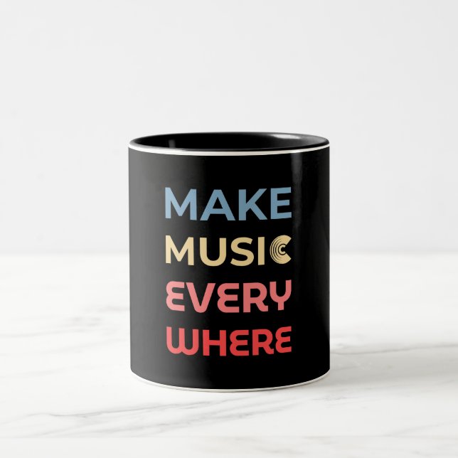 Caneca De Café Em Dois Tons Presente para música retrô - Fazer música em todos (Centro)