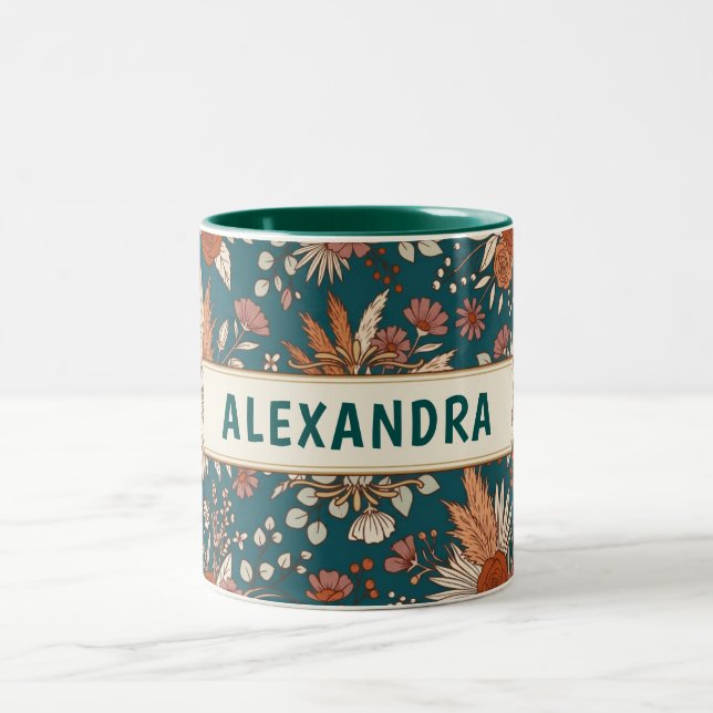 Caneca De Café Em Dois Tons Presente Personalizado Boho Floral Elegante Terros (Centro)