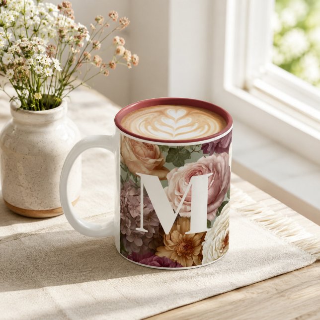 Caneca De Café Em Dois Tons Presente Personalizado com Monograma para Ela (Criador carregado)