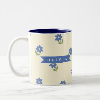 Caneca De Café Em Dois Tons Presente Personalizado com Nome e Padrão de Flor S