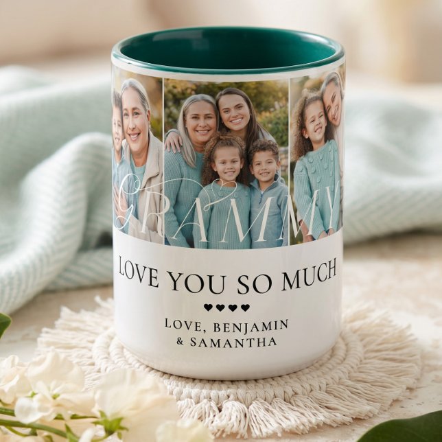 Caneca De Café Em Dois Tons Presente Personalizado de Colagem de 5 Fotos - Amo (Love You Grammy Personalized 5 Photo Collage Gift Two-Tone Coffee Mug)