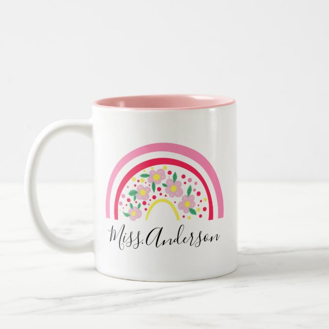 Caneca De Café Em Dois Tons Presente Personalizado Flor Rosa Arco-Íris para Pr (Esquerda)