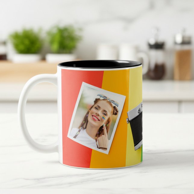 Caneca De Café Em Dois Tons Presente Personalizado LGBT Pride com Duas Fotos e (Criador carregado)