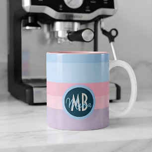 Caneca De Café Em Dois Tons Presente Personalizado Nome Listras Rosa Azul Past