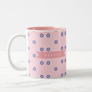 Caneca De Café Em Dois Tons Presente Personalizado Olho Grego Cor-de-Rosa Fofo