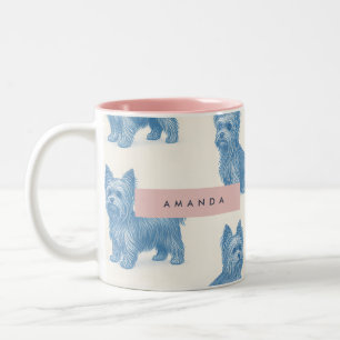Caneca De Café Em Dois Tons Presente Personalizado Yorkshire Terrier Azul Nome