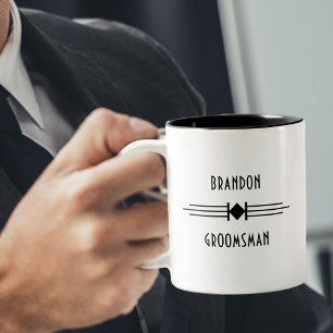 Caneca De Café Em Dois Tons Presente Simples Art Déco Vintage para Padrinho