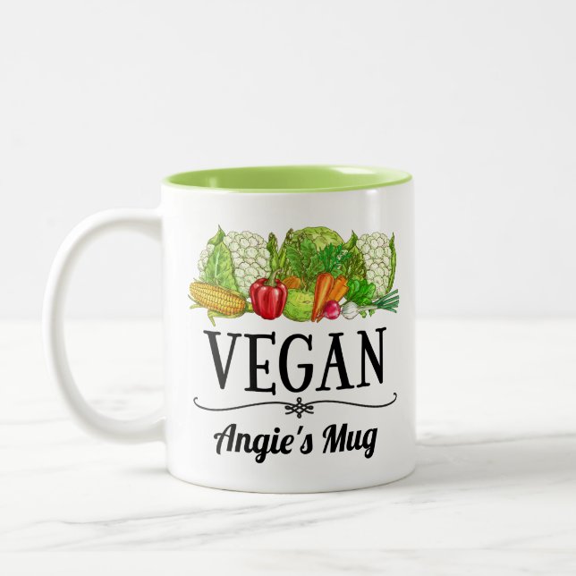 Caneca De Café Em Dois Tons Presente Vegan Personalizado (Esquerda)